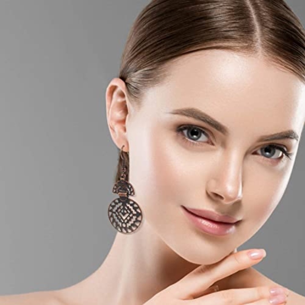 BOHEMIAN Bronze Tone Hollow Disc Dangle Earrings